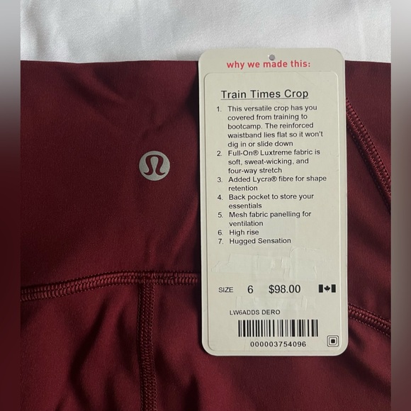 Lululemon Train Times Crop (17") - Size 6 Deep Rouge - Picture 9 of 9